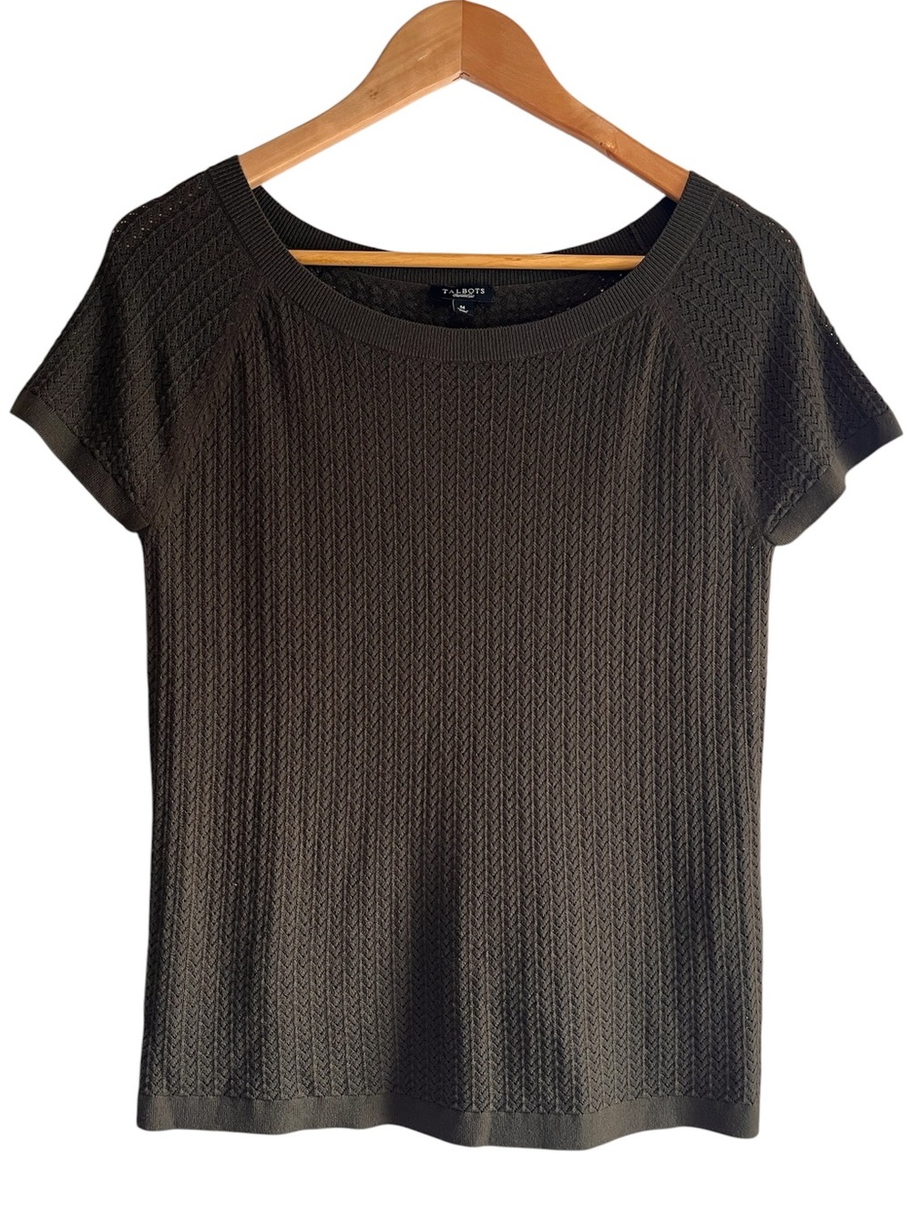 Talbots chevron knit crew neck short sleeve sweater top Sz M like new condition